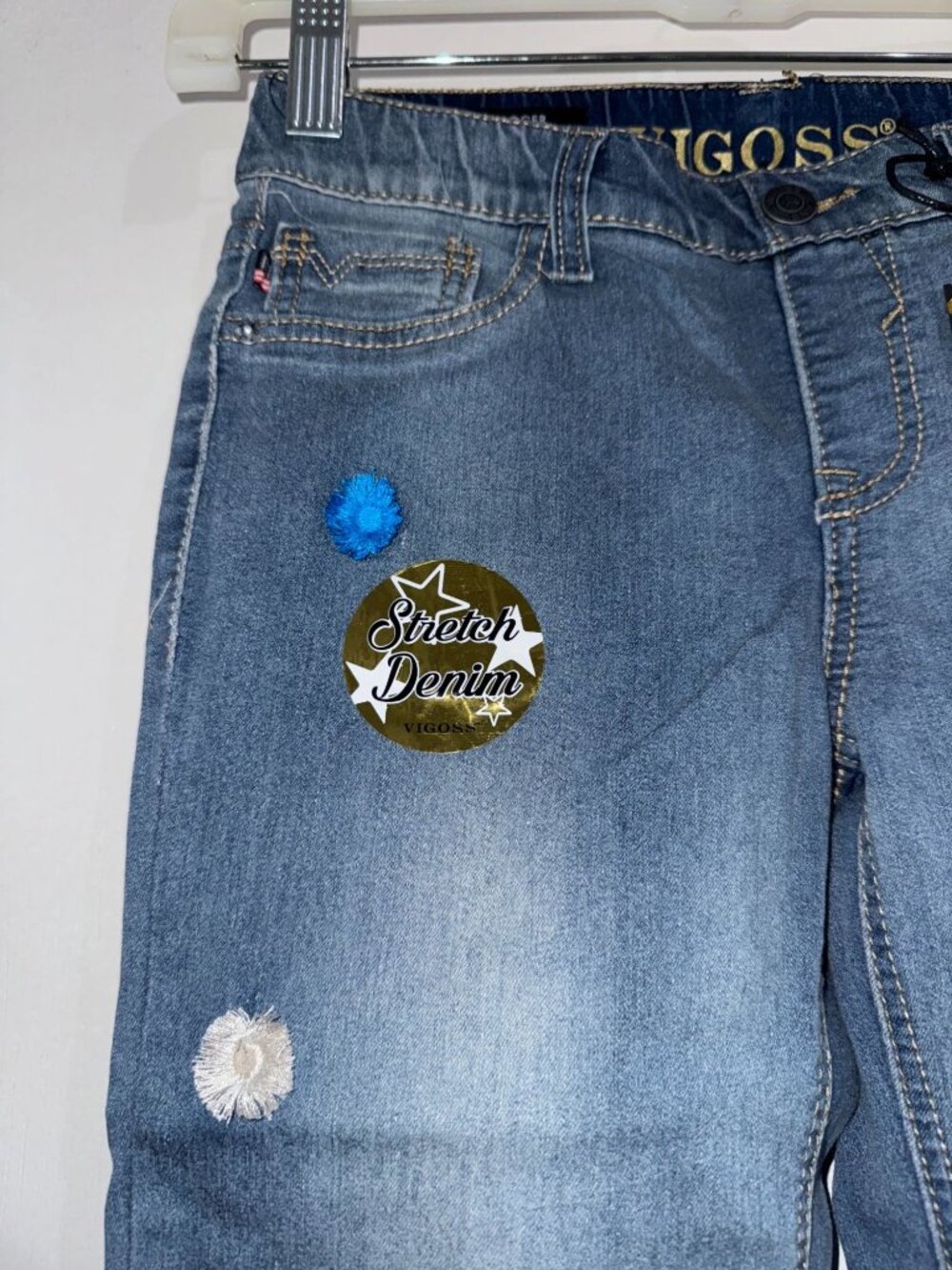 Vigoss Girls Size 10 Medium Vintage Stretch Denim Jeans With Pom-Pom Details - Picture 2 of 8